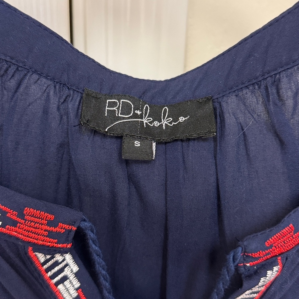 Navy Top with Red and White Embroidery - Picture 4 of 5